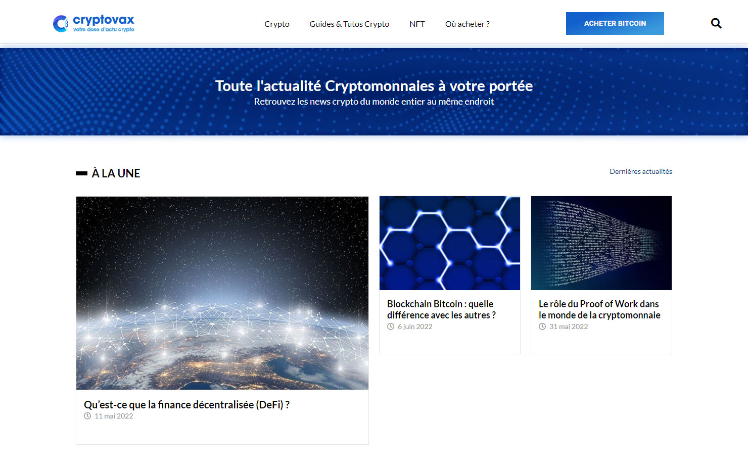 Cryptovax - Blog à propos des Cryptomonnaies, des NFTs, des Play to Earn et de la Finance Décentralisée