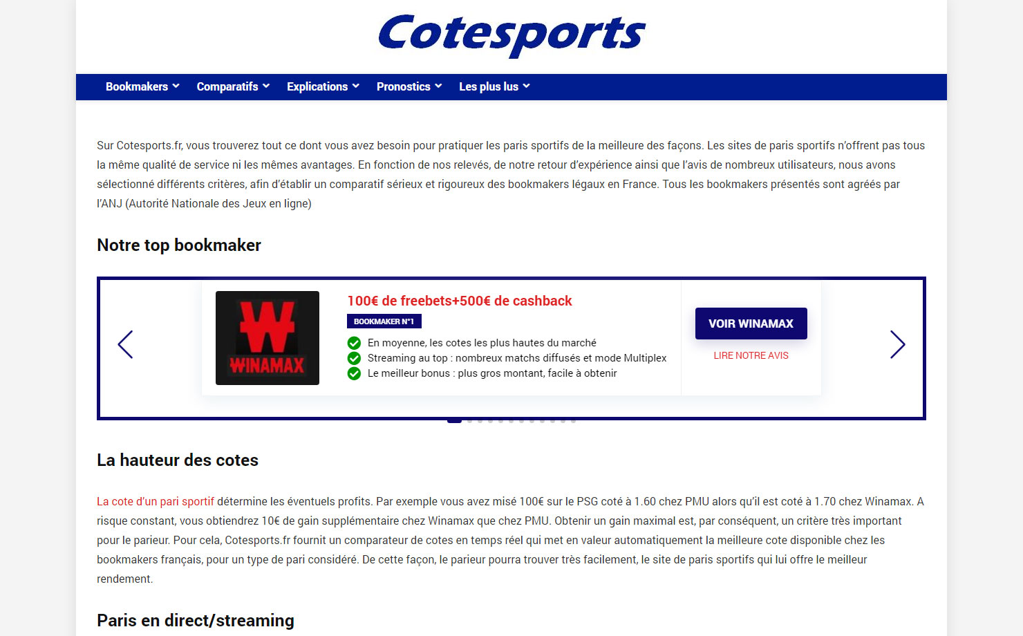 Cotesport - Comparateur de bookmakers et paris sportifs
