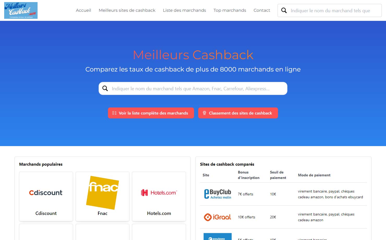 Meilleurs cashback