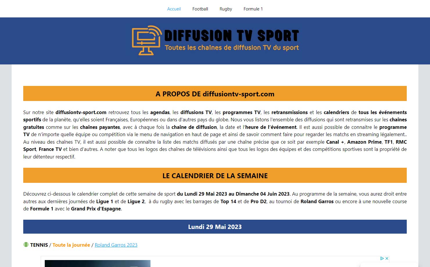 Diffusion TV sport - Toutes les chaînes de diffusion TV du sport