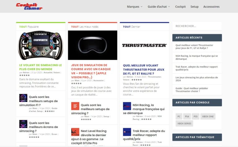 Cockpit Gamer, guide d'achat de produits et d'équipements de simracing