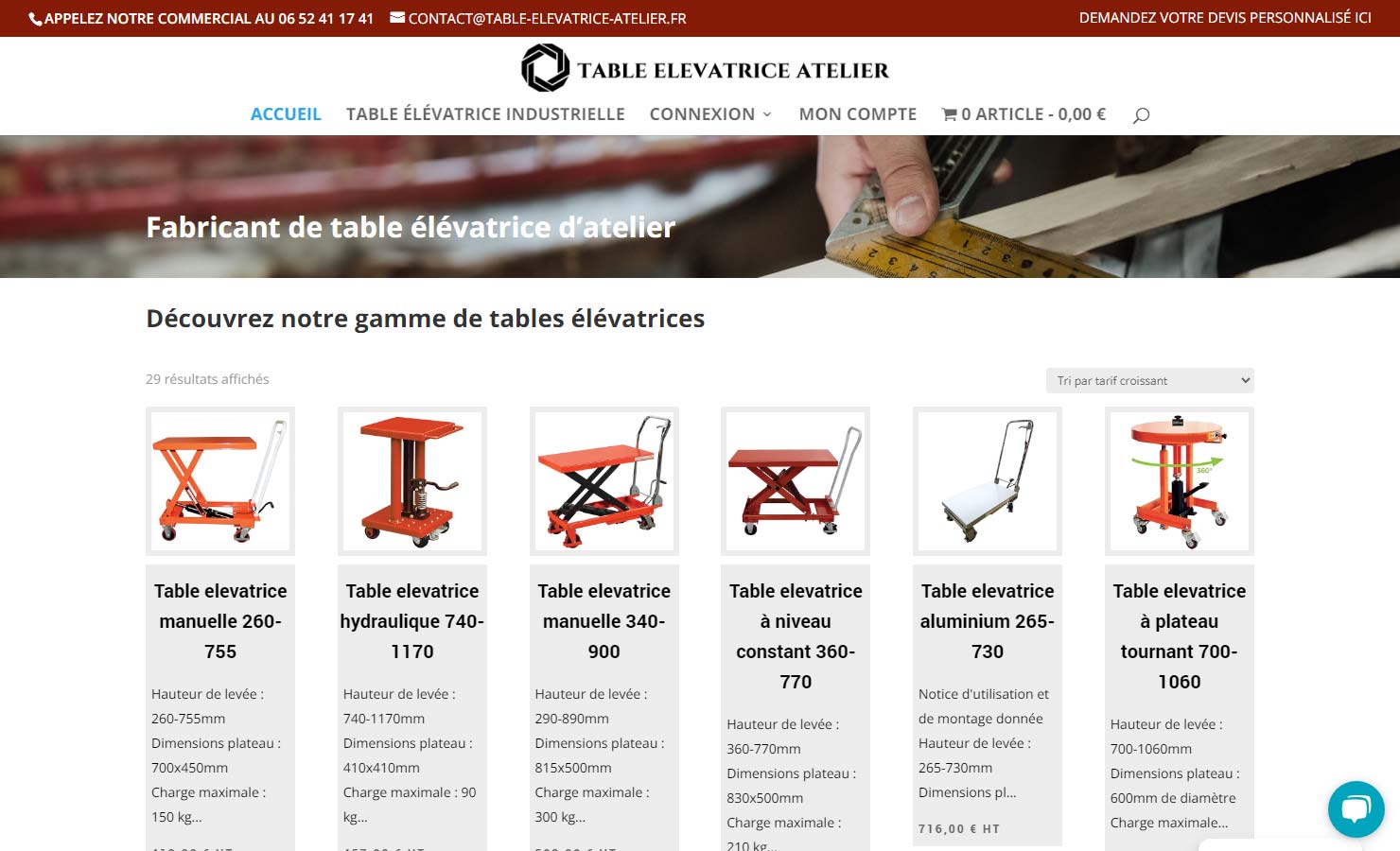 Fabricant de table élévatrice pour atelier