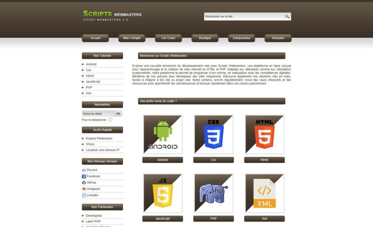 Scripts Webmasters - Formation en ligne pour les webmasters