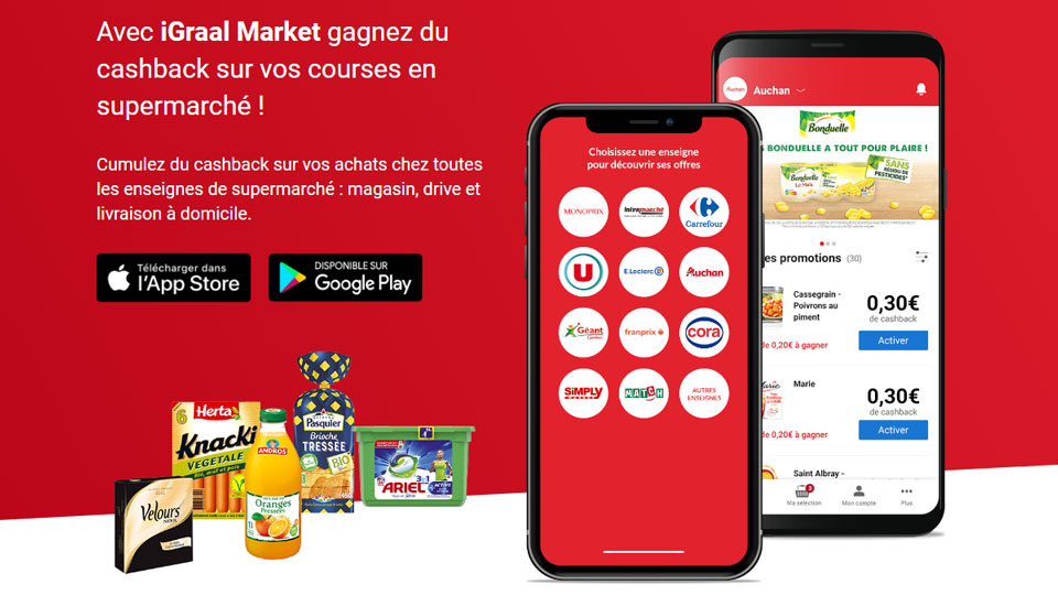 iGraal Market pour gagner du cashback au supermarché