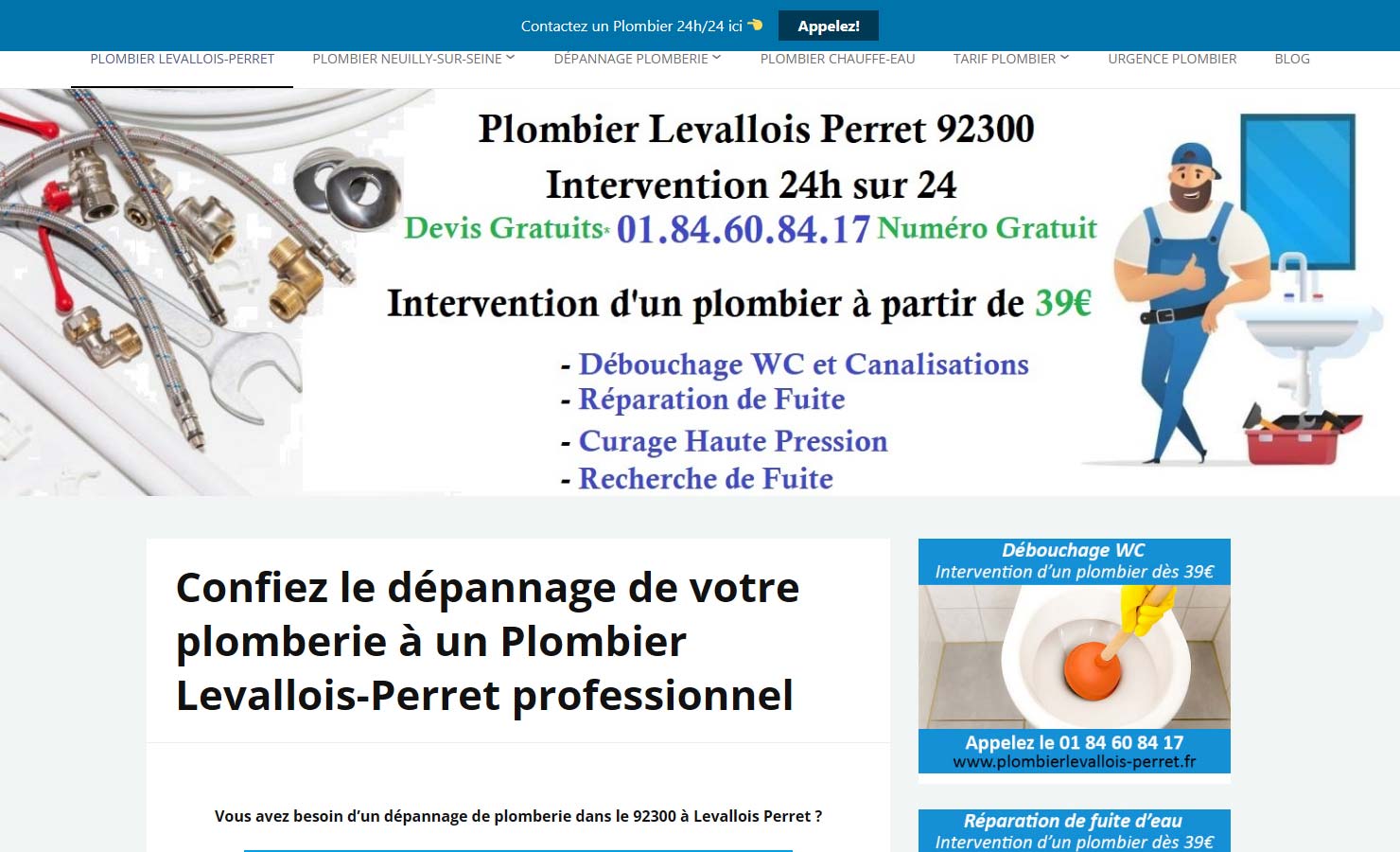 Plombier Levallois-Perret - Intervention professionnel dès 39€ fuite et débouchage et dépannage