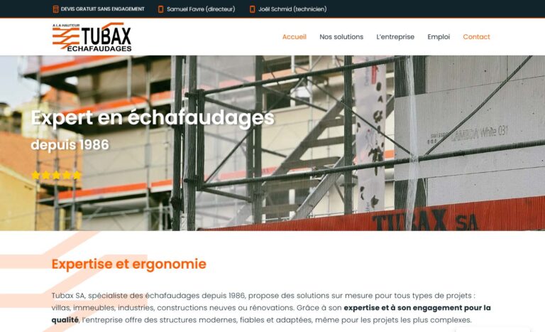 Tubax, entreprise d’échafaudages en Suisse