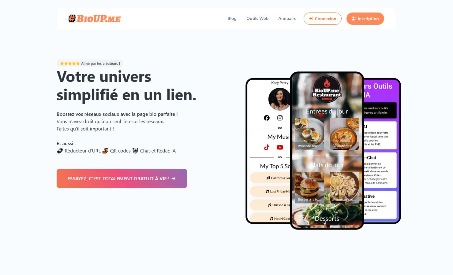 BioUp.me – Link-In-Bio gratuit & personnalisable