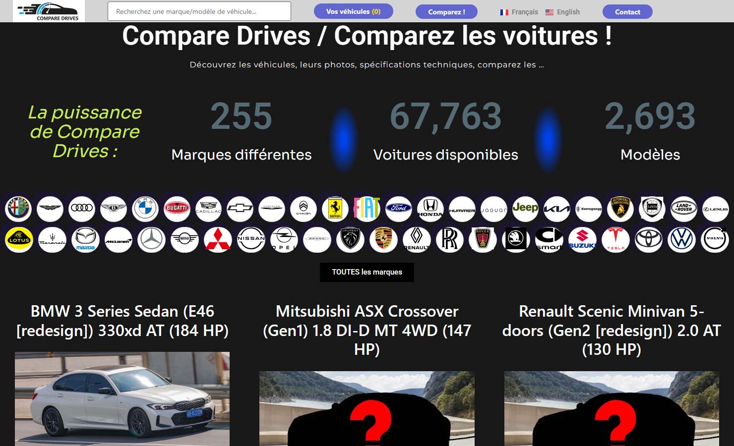 CompareDrives — Portail bilingue de comparaison et specs automobile