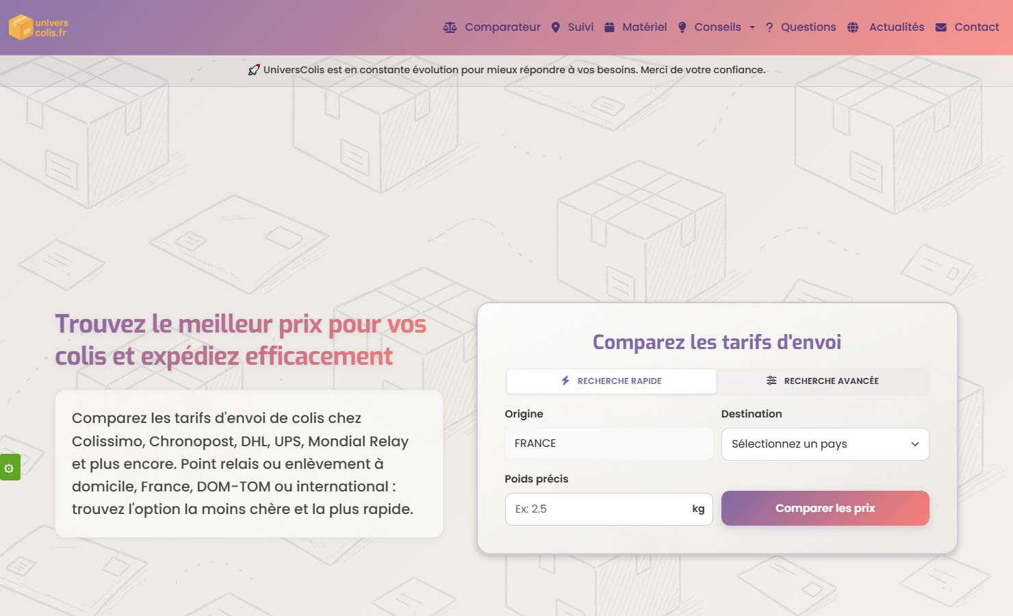 UniversColis — Plateforme pour envoyer et suivre des colis au meilleur prix
