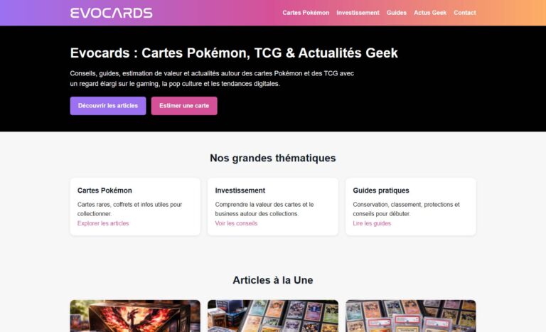 Evocards : Cartes Pokemon, TCG et actualités geek